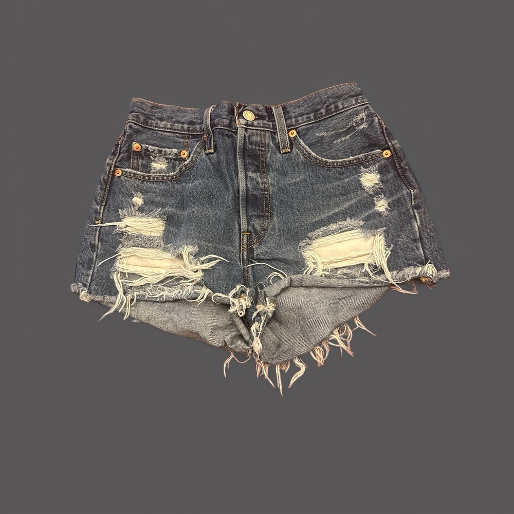 Levi's Blue Distressed Jean Shorts - Picture 2 of 2